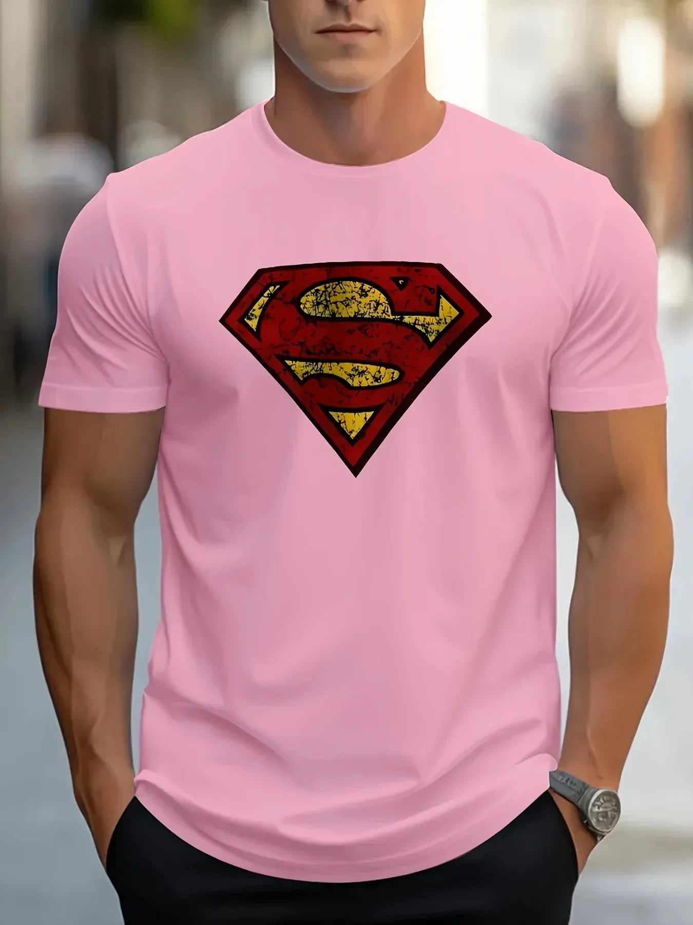 Rose / L T-Shirt Superman – Logo Vintage Usé