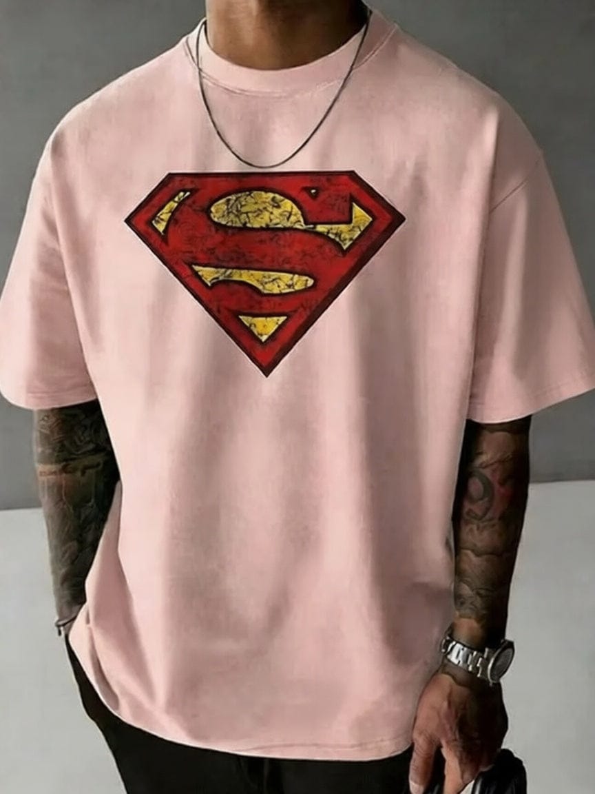 Rose / M T-shirt Superman – Vintage Oversize Logo Rétro