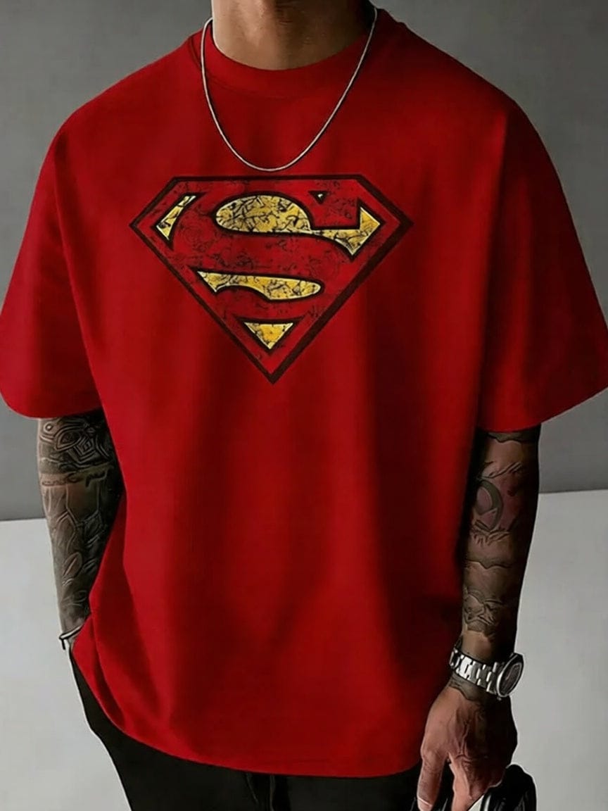 Rouge / L T-shirt Superman – Vintage Oversize Logo Rétro