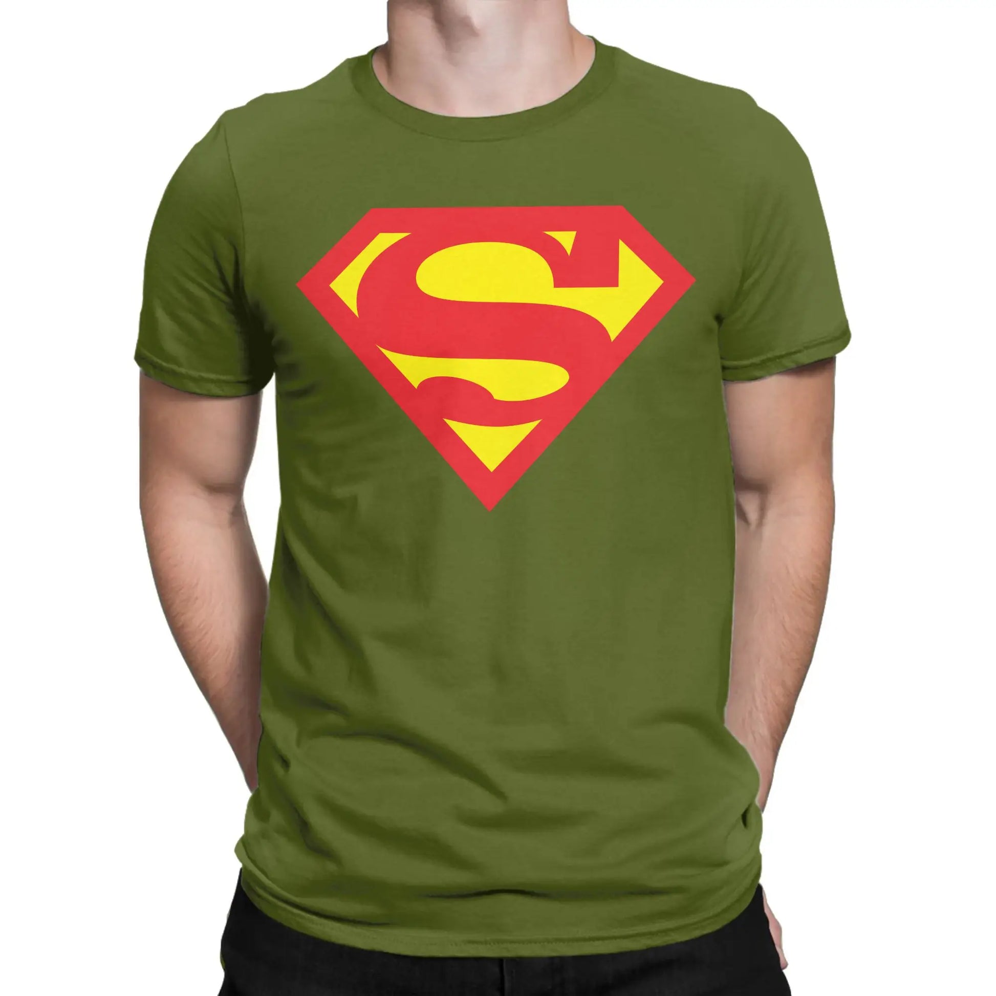 Vert Kaki / 4XL T-Shirt Superman – Logo Rouge Classique