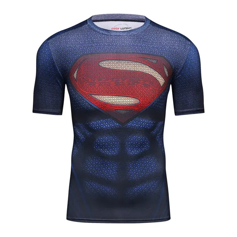 XL T-shirt Superman Compression – Bleu/Rouge Manches Courtes