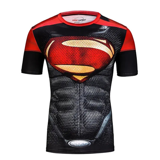 XL T-shirt Superman Compression – Rouge Manches Courtes Sport