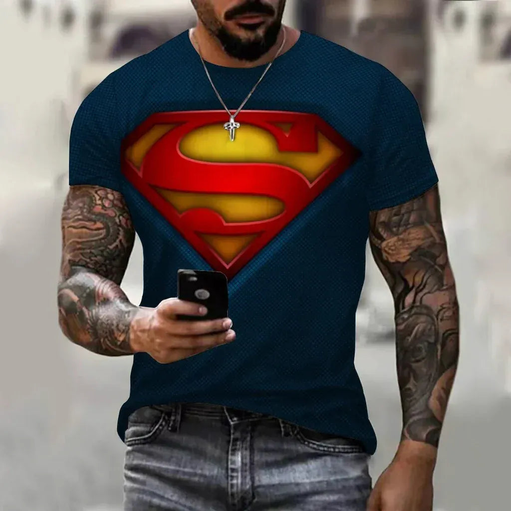 Bleu / M T-Shirt Superman – Logo Métal Rouge & Or