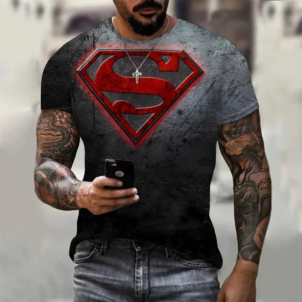Gris / XXL T-Shirt Superman – Logo Métal Rouge & Or